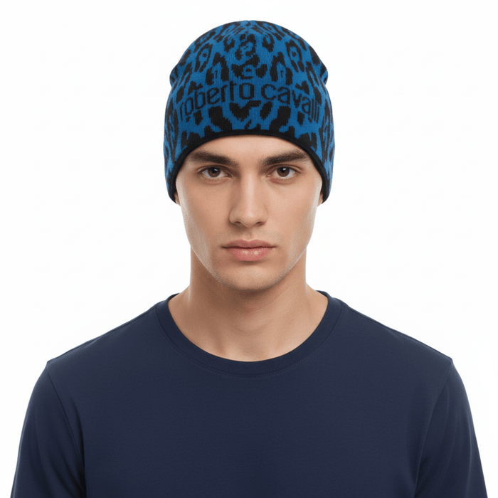 Roberto Cavalli  ESZ026 D0174 Black/Aquamarine Jaguar Beanie Hat