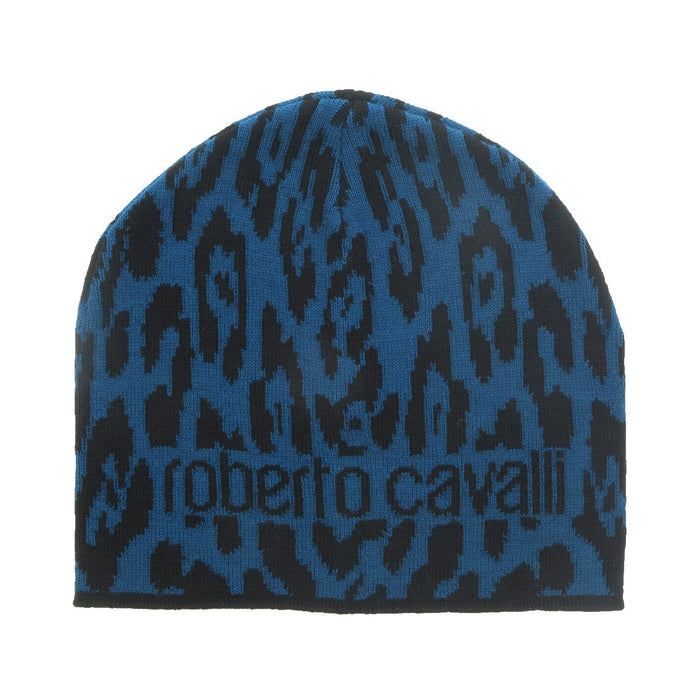 Roberto Cavalli  ESZ026 D0174 Black/Aquamarine Jaguar Beanie Hat