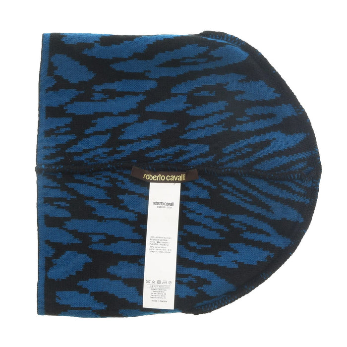 Roberto Cavalli  ESZ026 D0174 Black/Aquamarine Jaguar Beanie Hat