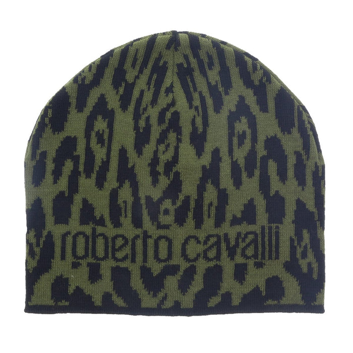 Roberto Cavalli  ESZ026 D0491 Black/Military Green Jaguar Beanie Hat