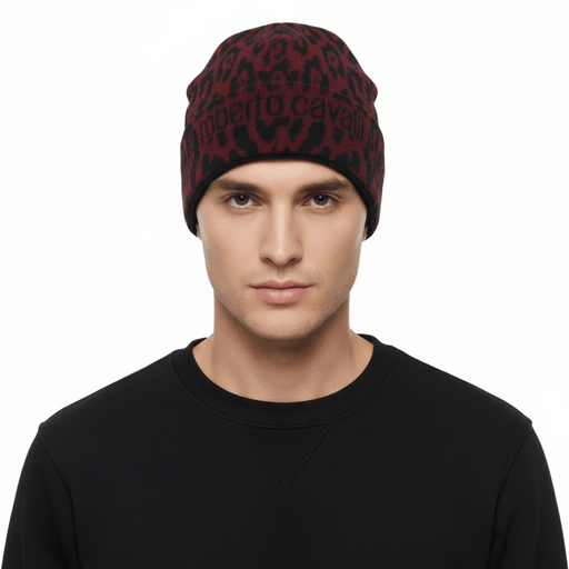 Roberto Cavalli  ESZ026 02000 Maroon Jaguar Beanie Hat