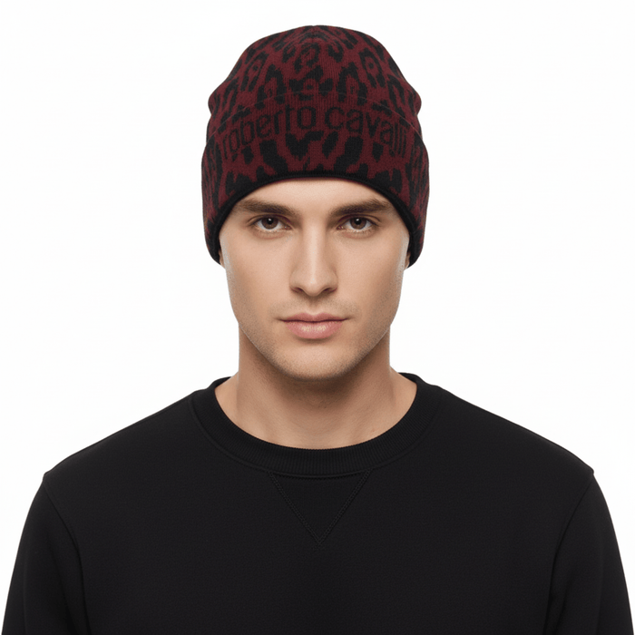 Roberto Cavalli  ESZ026 02000 Maroon Jaguar Beanie Hat