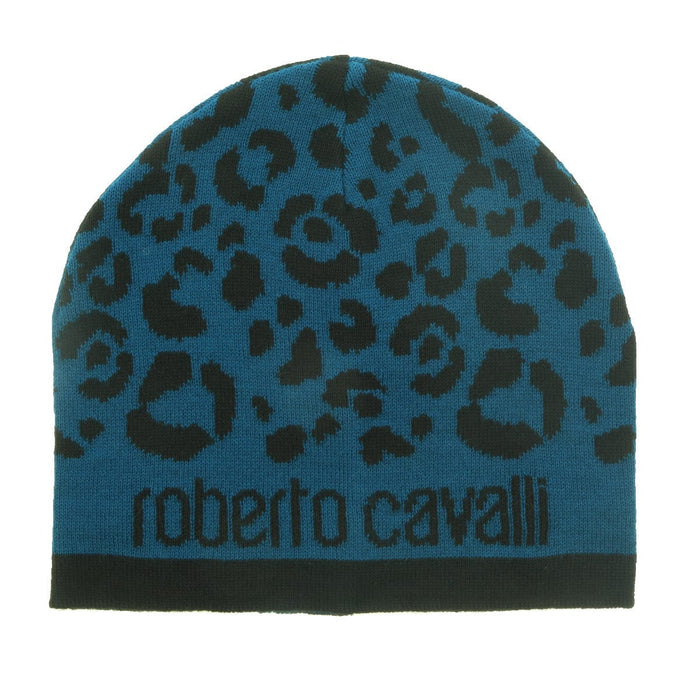 Roberto Cavalli  ESZ031 D2493 Black/Petrol Leopard Beanie Hat