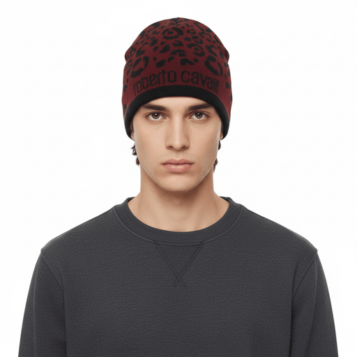 Roberto Cavalli  ESZ031 02000 Maroon Leopard Beanie Hat
