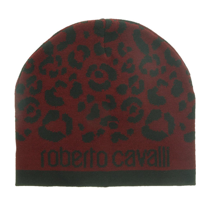 Roberto Cavalli  ESZ031 02000 Maroon Leopard Beanie Hat