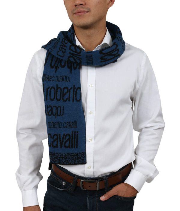Roberto Cavalli ESZ064 LU053  Blue/ Black Wool Blend Mens Scarf