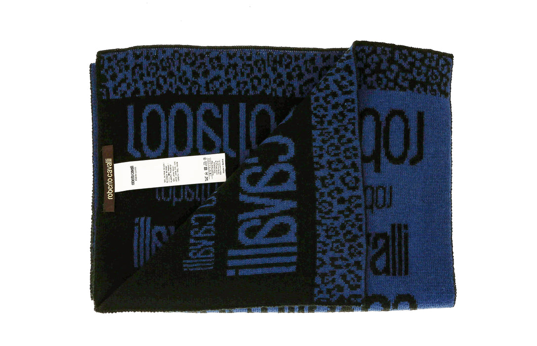 Roberto Cavalli ESZ064 LU053  Blue/ Black Wool Blend Mens Scarf