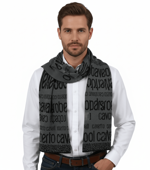 Roberto Cavalli ESZ064 LU053 Grey/ Black Wool Blend Mens Scarf