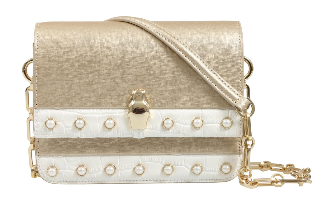 Roberto Cavalli HXLPAY F92 Gold/White Shoulder Bag