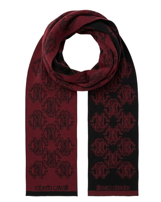 Roberto Cavalli ESZ028 02000 Burgundy Wool Blend Logo Mens Scarf