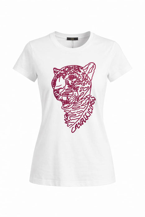 Cavalli Class White Leopard Print Logo T-Shirt–M