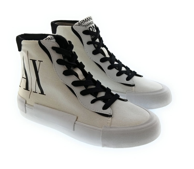Armani Exchange Women's White and Black Logo High-Top Sneakers-6