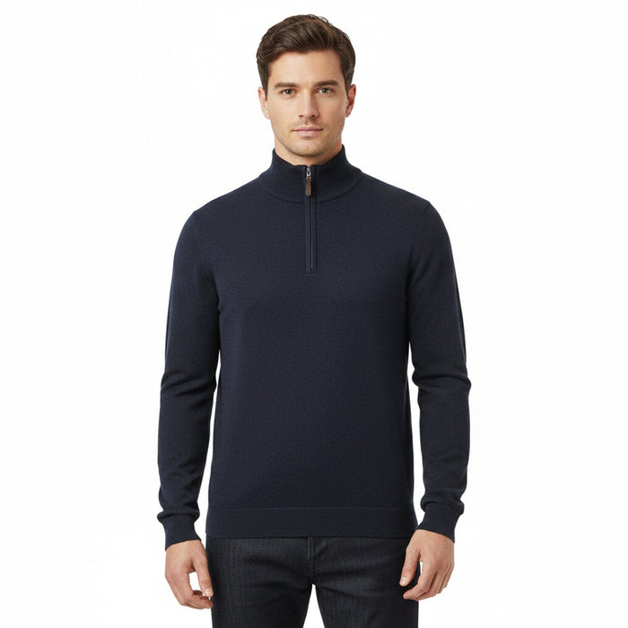 Cashmere Company LUPETTO ZIP BLU Navy Blue Half Zip Cashmere Blend Mens Sweater
