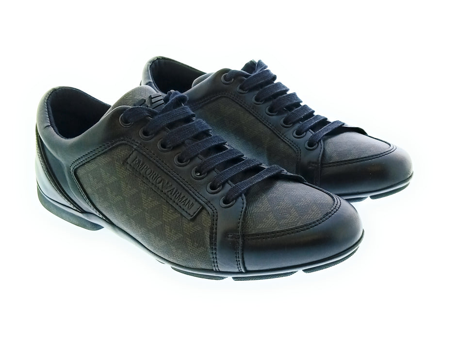 Emporio Armani Men's Black Monogram Panel Low-Top Sneakers-5