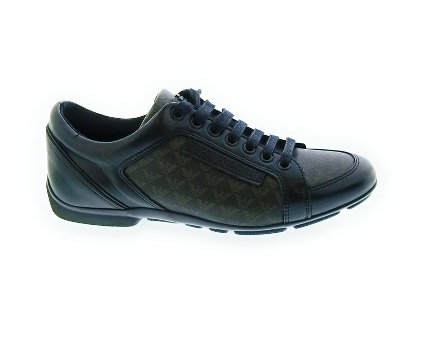Emporio Armani Men's Black Monogram Panel Low-Top Sneakers-5