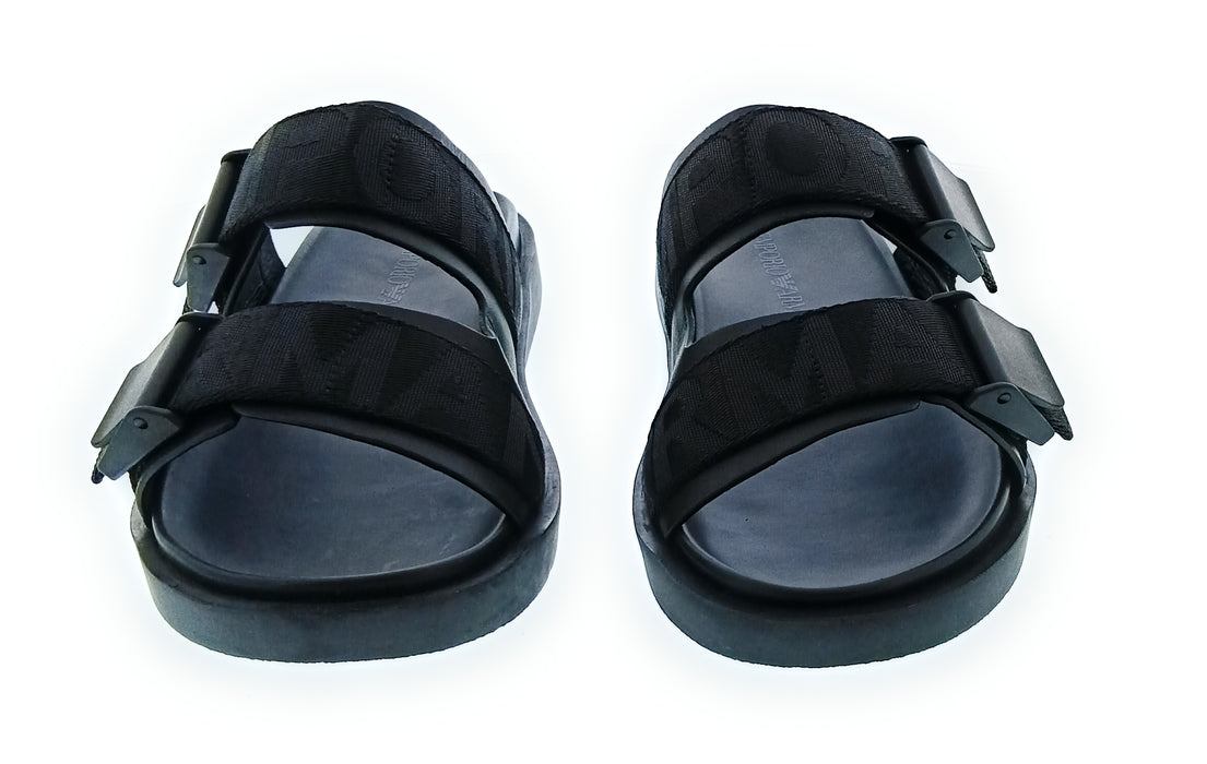Emporio Armani Men's Black Double-Strap Logo Sport Sandals-