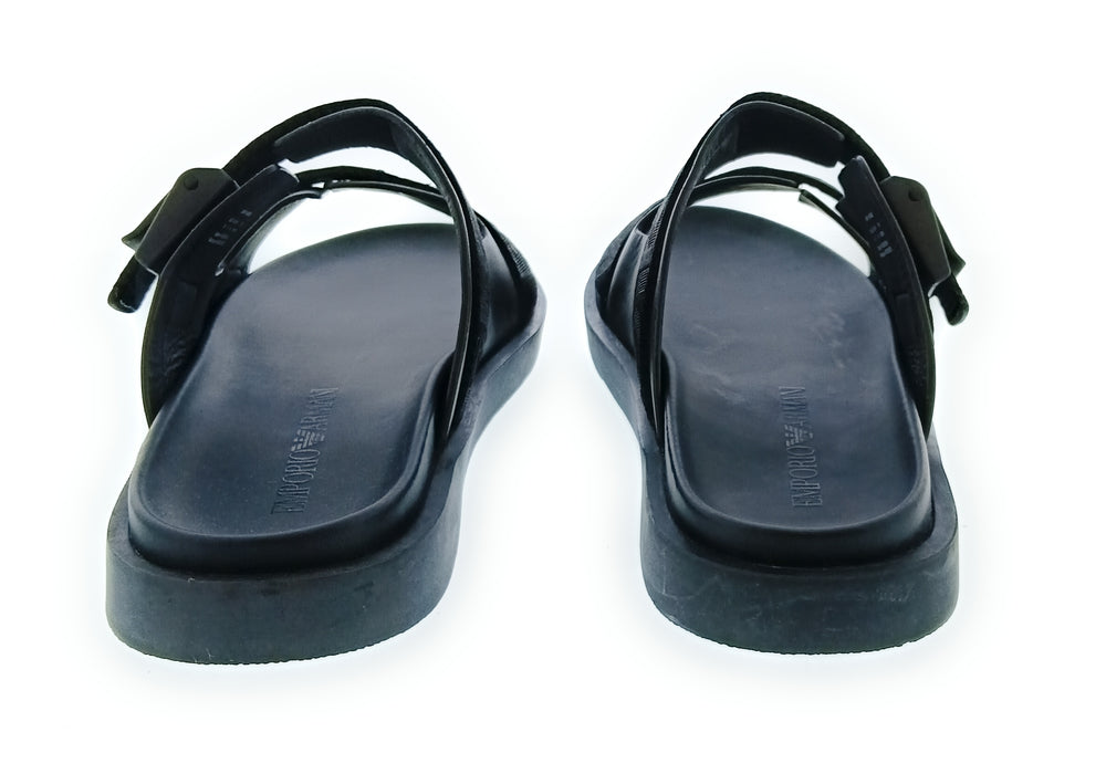 Emporio Armani Men's Black Double-Strap Logo Sport Sandals-