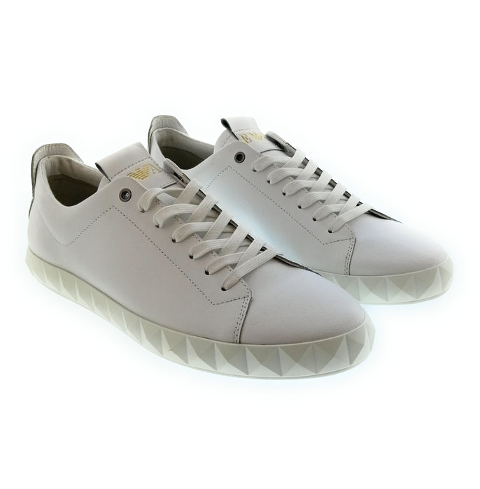 Emporio Armani Men's White Leather Geometric-Sole Low-Top Sneakers-10