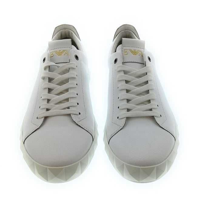 Emporio Armani Men's White Leather Geometric-Sole Low-Top Sneakers-10