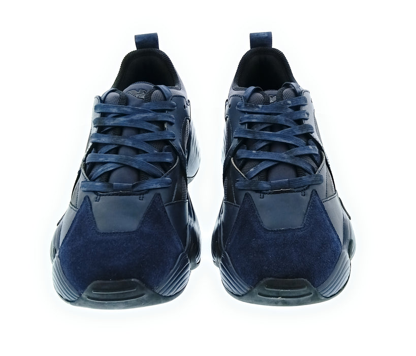 Emporio Armani Men's Blue Green Mixed-Material Chunky Sneakers-10