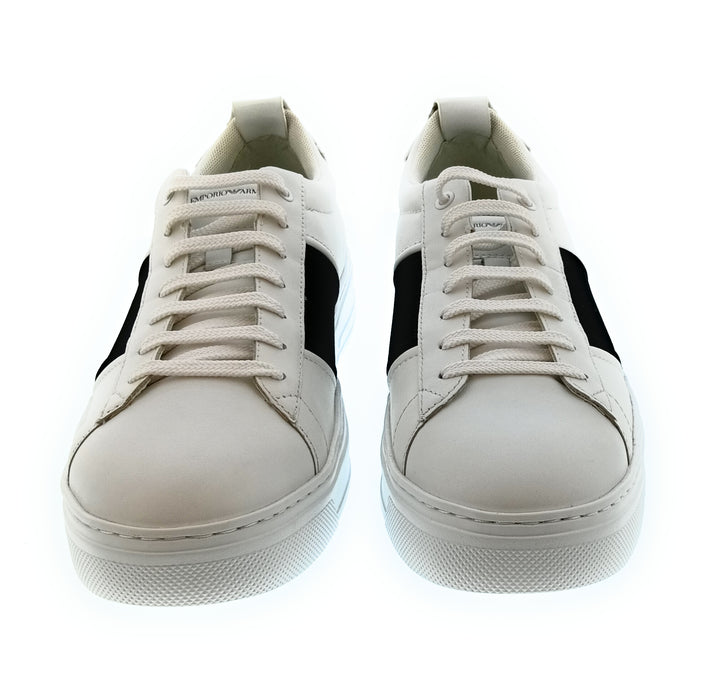 Emporio Armani Men's White Black Contrast-Panel Low-Top Sneakers-10