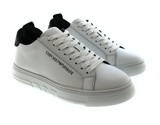 Emporio Armani Men's White Black Logo Low-Top Sneakers-7