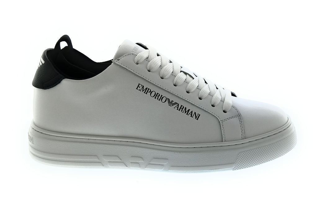 Emporio Armani Men's White Black Logo Low-Top Sneakers-