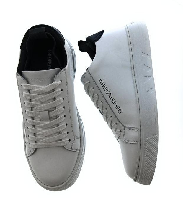Emporio Armani Men's White Black Logo Low-Top Sneakers-