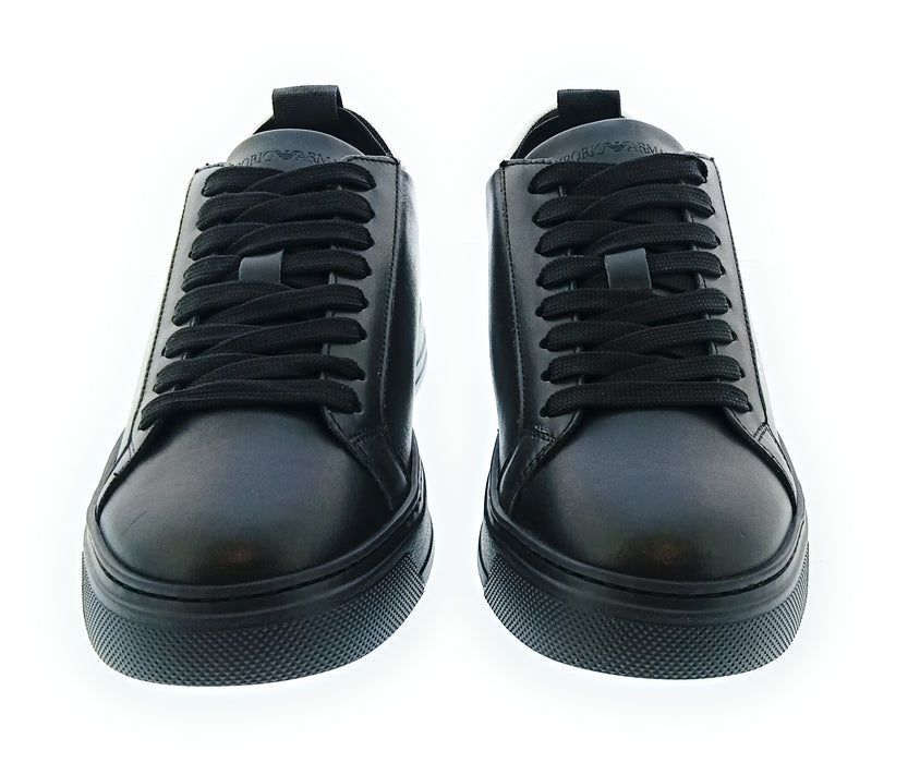 Emporio Armani Men's Black White Logo Low-Top Sneakers-