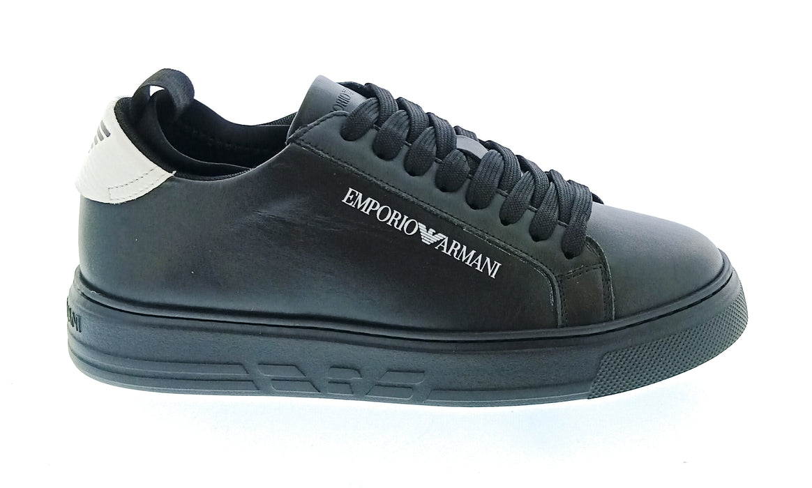 Emporio Armani Men's Black White Logo Low-Top Sneakers-