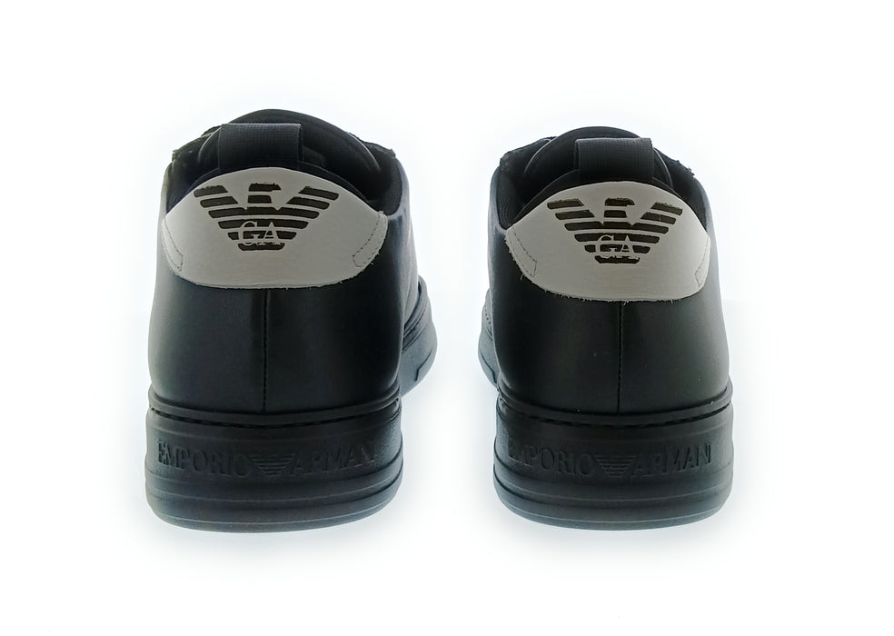 Emporio Armani Men's Black White Logo Low-Top Sneakers-