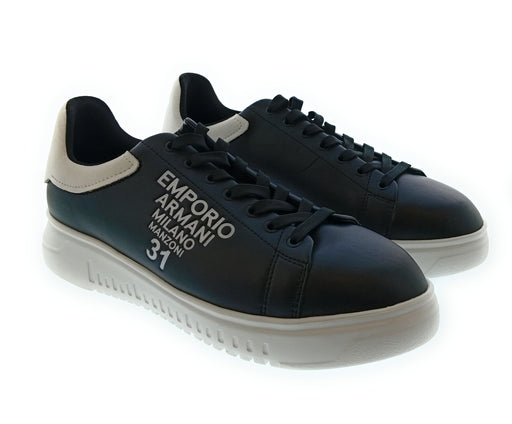 Emporio Armani Men's Black White Typography Low-Top Sneakers-10
