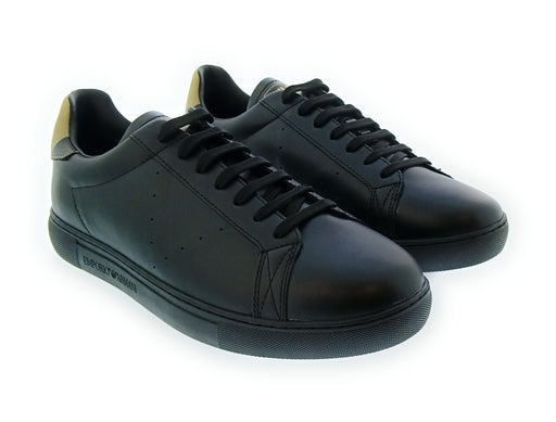 Emporio Armani Men's Black Gold Leather Low-Top Sneakers-10