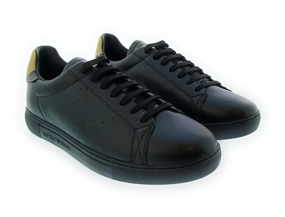 Emporio Armani Men's Black Gold Leather Low-Top Sneakers-10