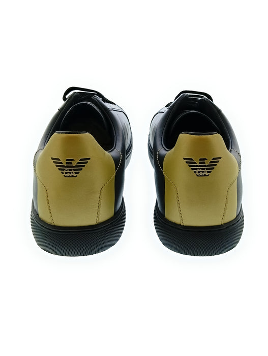 Emporio Armani Men's Black Gold Leather Low-Top Sneakers-10
