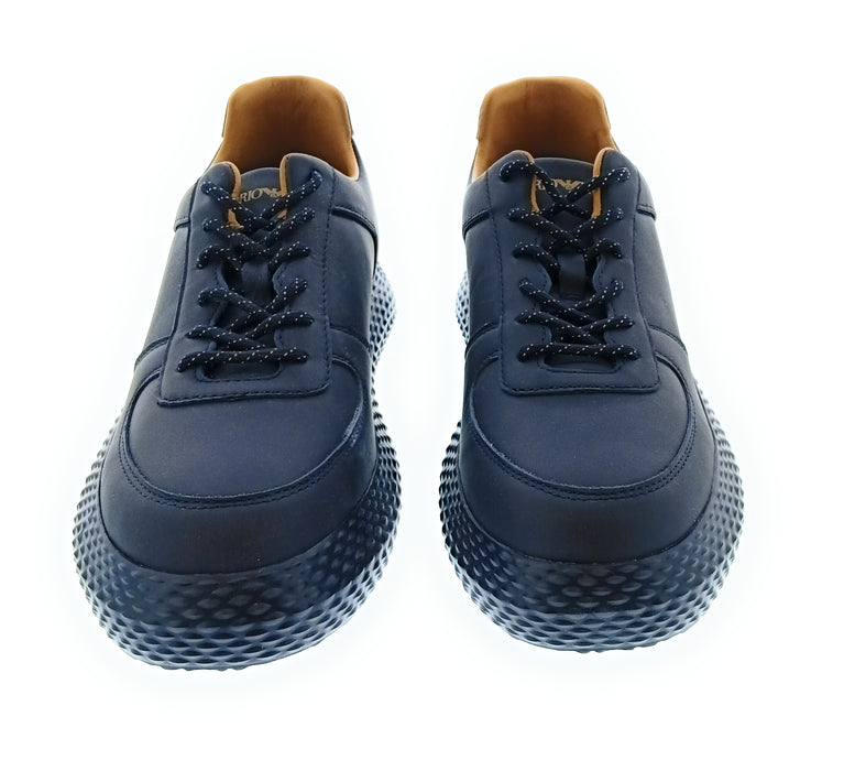 Emporio Armani Men's Navy Leather Textured-Sole Low-Top Sneakers-10