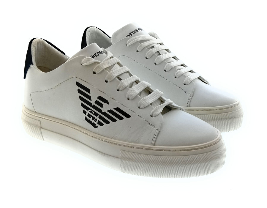 Emporio Armani Men's White Black Eagle Logo Low-Top Sneakers-6