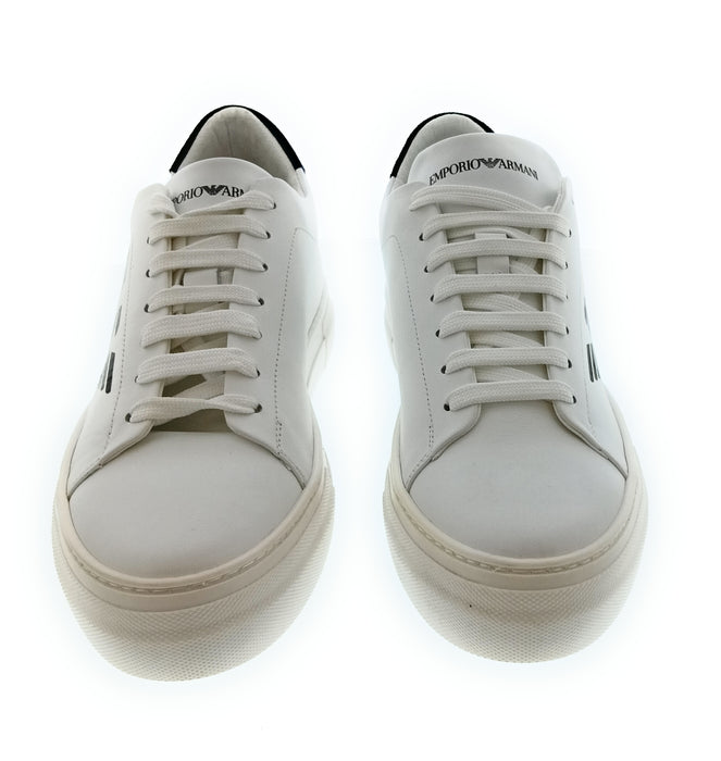 Emporio Armani Men's White Black Eagle Logo Low-Top Sneakers-