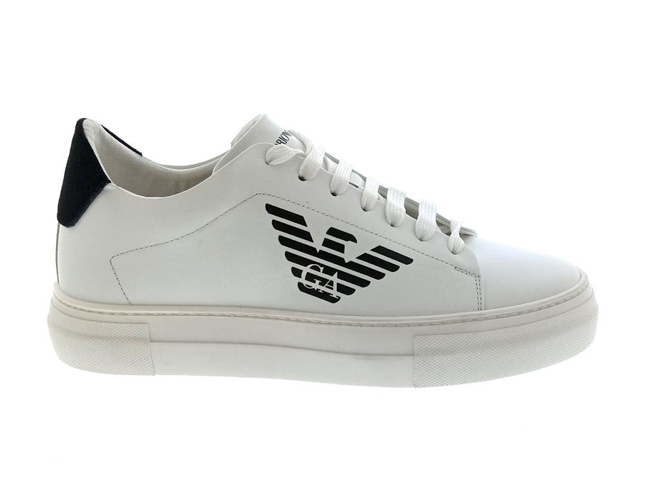 Emporio Armani Men's White Black Eagle Logo Low-Top Sneakers-