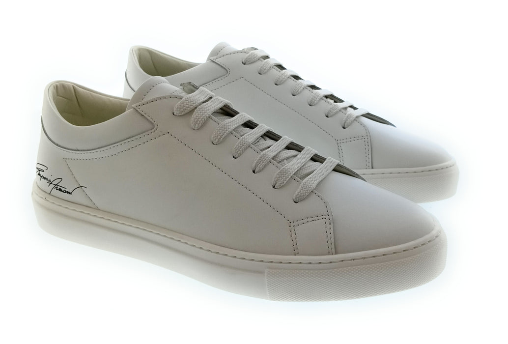 Emporio Armani Men's White Signature-Script Leather Sneakers-8