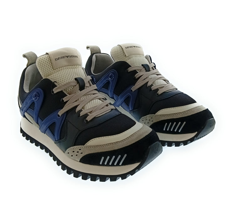 Emporio Armani Men's Black Blue Technical Runner Sneakers-10