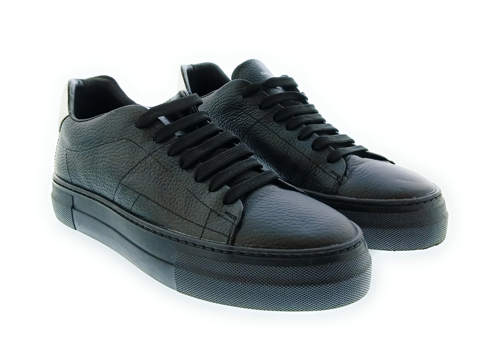 Emporio Armani Men's Black Silver Leather Low-Top Sneakers-8.5