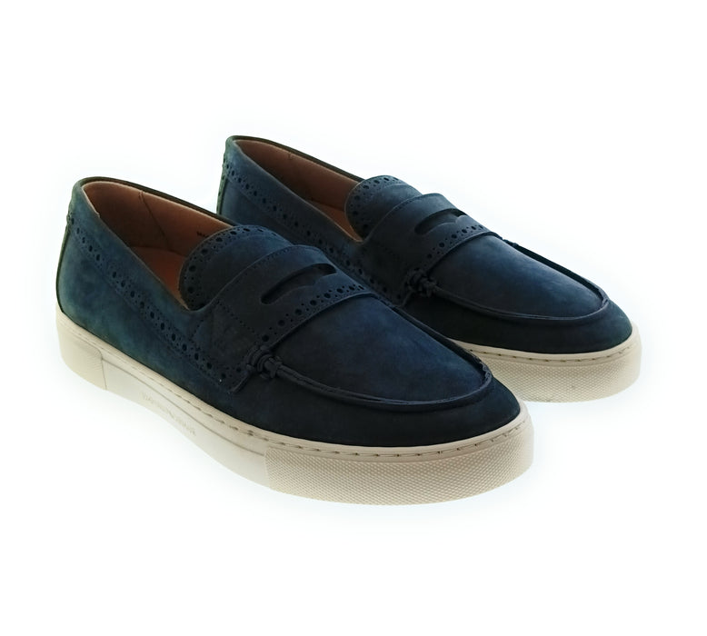 Emporio Armani Men's Navy Leather Penny Loafer Sneakers-6