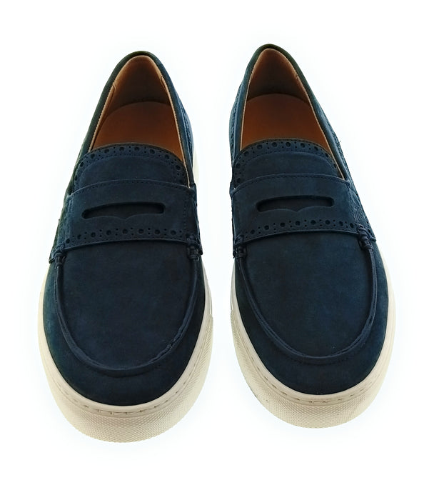 Emporio Armani Men's Navy Leather Penny Loafer Sneakers-6
