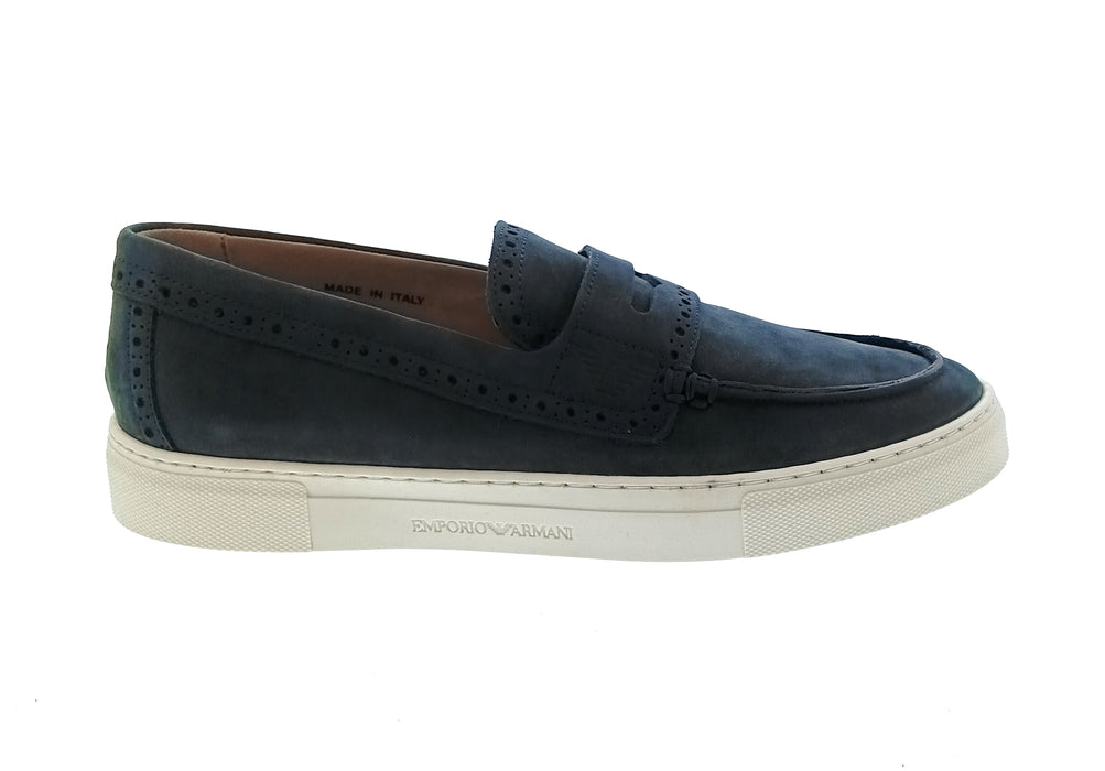 Emporio Armani Men's Navy Leather Penny Loafer Sneakers-6