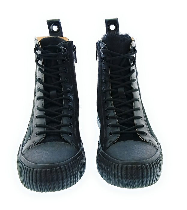 Emporio Armani Men's Black Matte Blue High-Top Lace-Up Sneakers-10