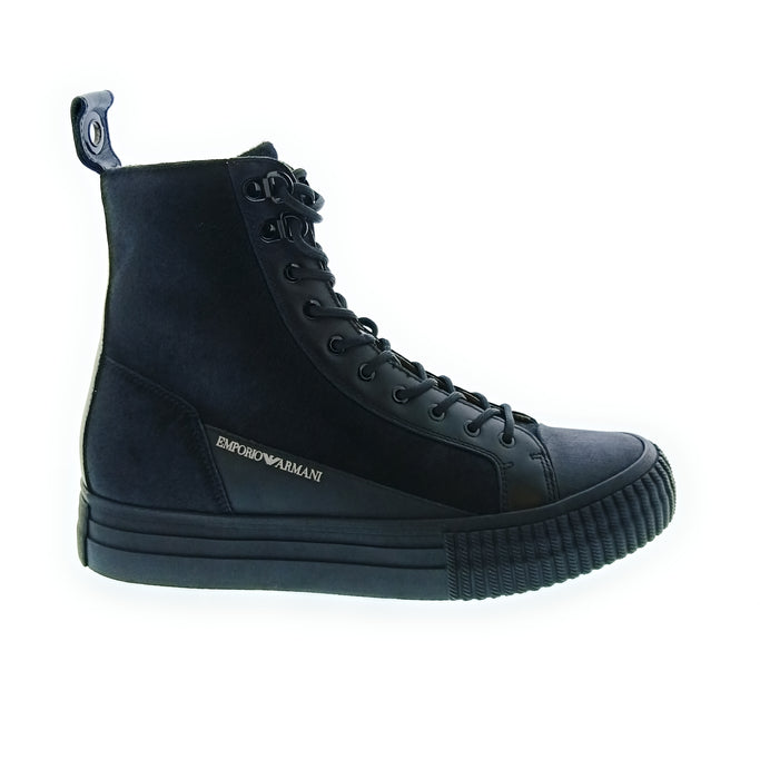 Emporio Armani Men's Black Matte Blue High-Top Lace-Up Sneakers-10
