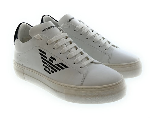 Emporio Armani Men's White Black Eagle Logo Low-Top Sneakers-6.5
