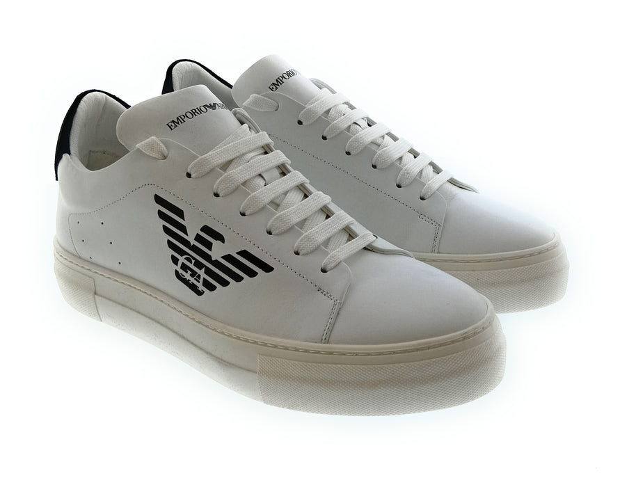 Emporio Armani Men's White Black Eagle Logo Low-Top Sneakers-6.5