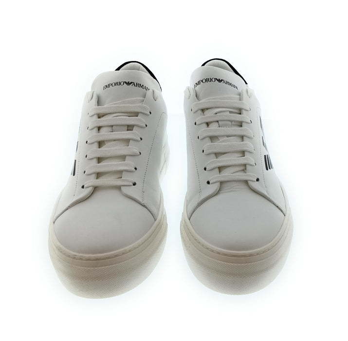 Emporio Armani Men's White Black Eagle Logo Low-Top Sneakers-